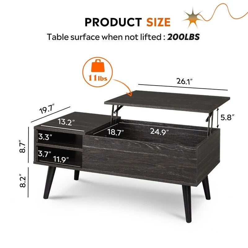 Table basse relevable avec rangement pour salon - 39,37P x 19,69L x 16,93H