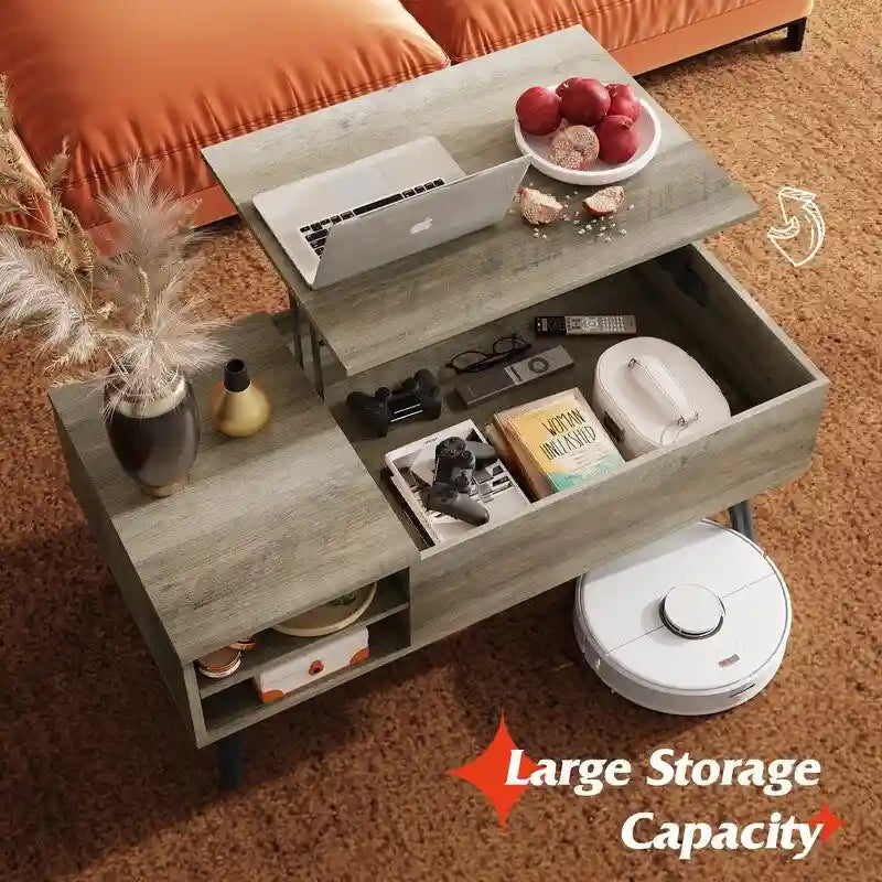Table basse relevable avec rangement pour salon - 39,37P x 19,69L x 16,93H