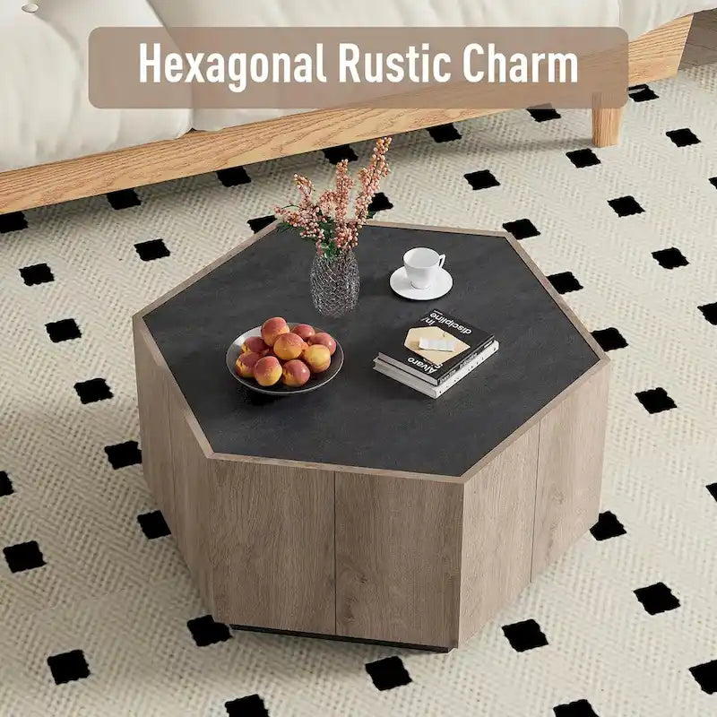 Table basse hexagonale, table basse résistante aux rayures avec tiroirs