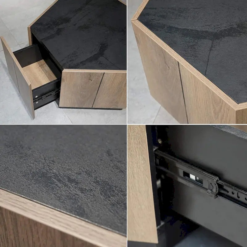 Table basse hexagonale, table basse résistante aux rayures avec tiroirs