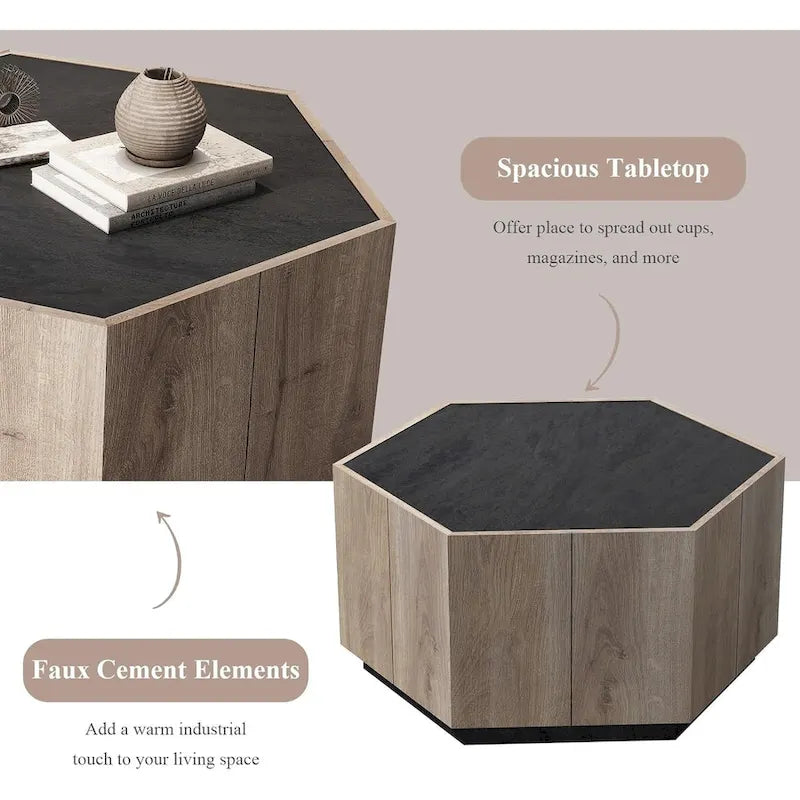 Table basse hexagonale, table basse résistante aux rayures avec tiroirs