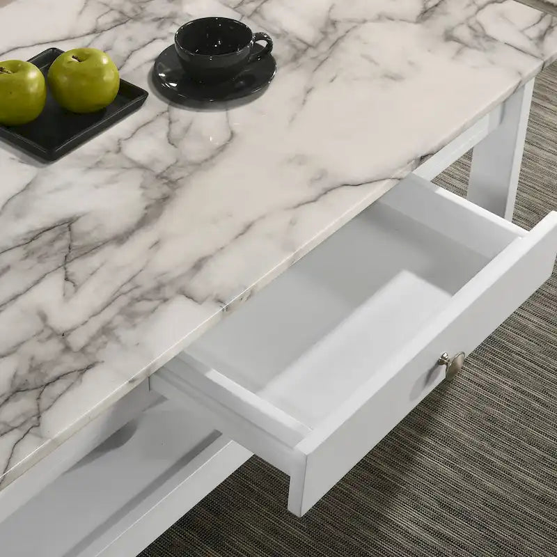 DH BASIC Ensemble table basse 4 pièces en bois d'hévéa avec étagères ouvertes et tiroir par Denhour