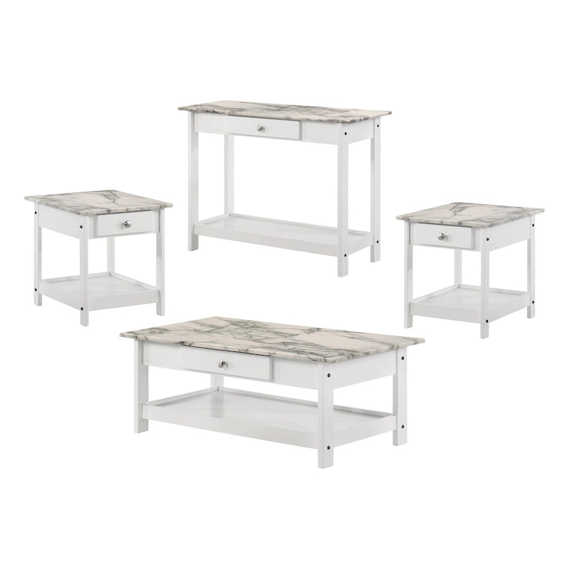 DH BASIC Ensemble table basse 4 pièces en bois d'hévéa avec étagères ouvertes et tiroir par Denhour