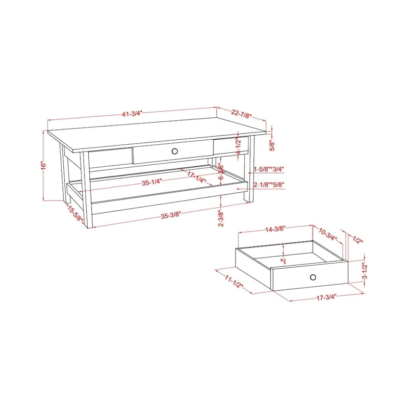 DH BASIC Ensemble table basse 4 pièces en bois d'hévéa avec étagères ouvertes et tiroir par Denhour