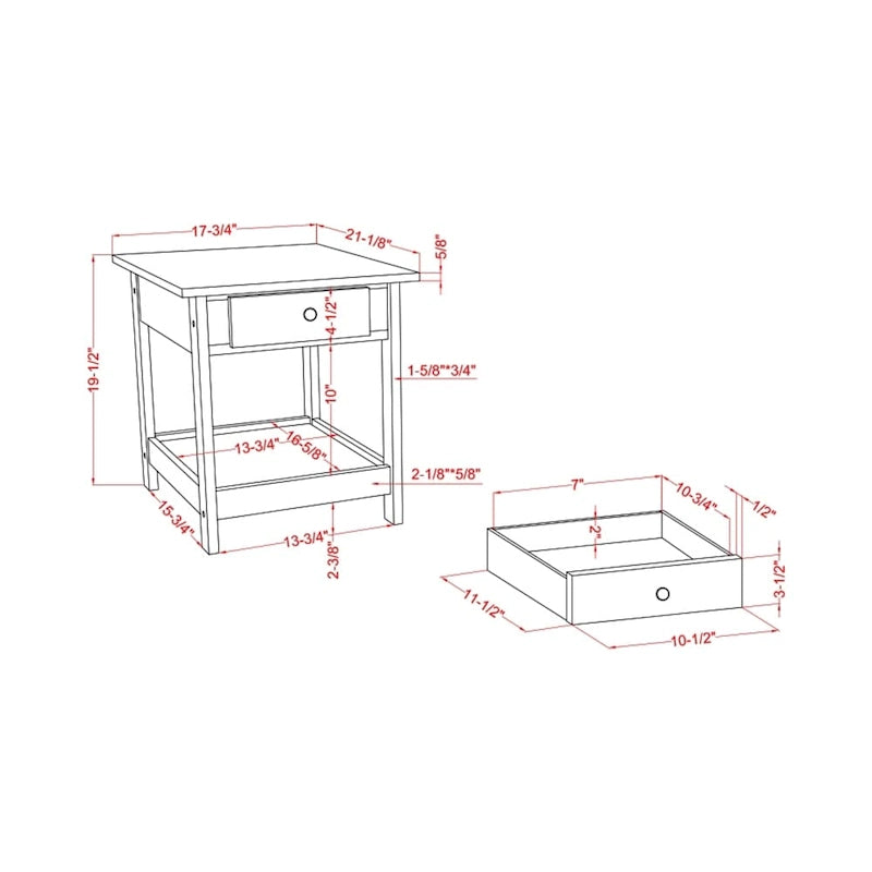DH BASIC Ensemble table basse 4 pièces en bois d'hévéa avec étagères ouvertes et tiroir par Denhour
