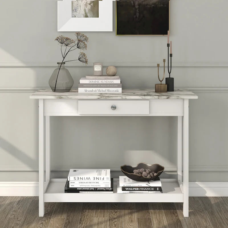 DH BASIC Ensemble table basse 4 pièces en bois d'hévéa avec étagères ouvertes et tiroir par Denhour