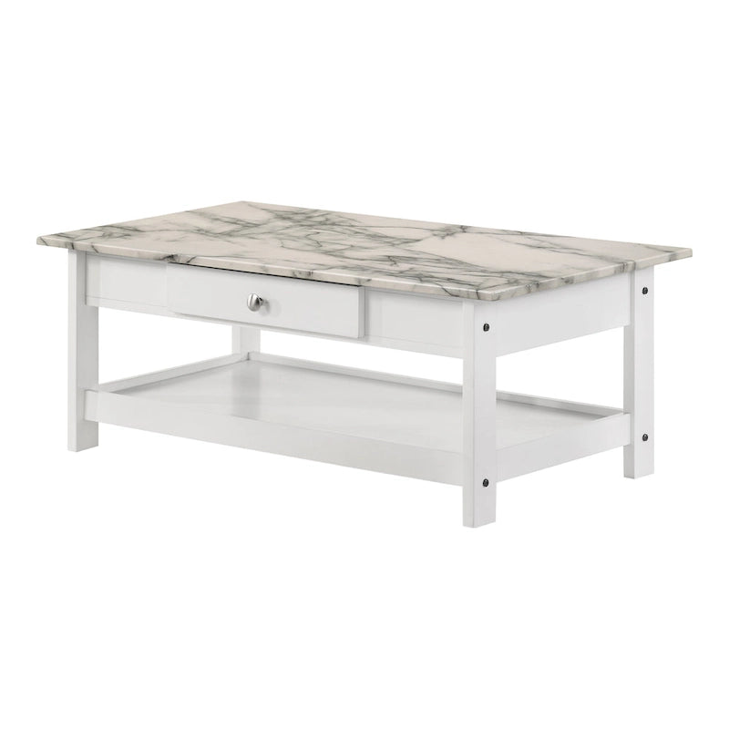 DH BASIC Ensemble table basse 4 pièces en bois d'hévéa avec étagères ouvertes et tiroir par Denhour