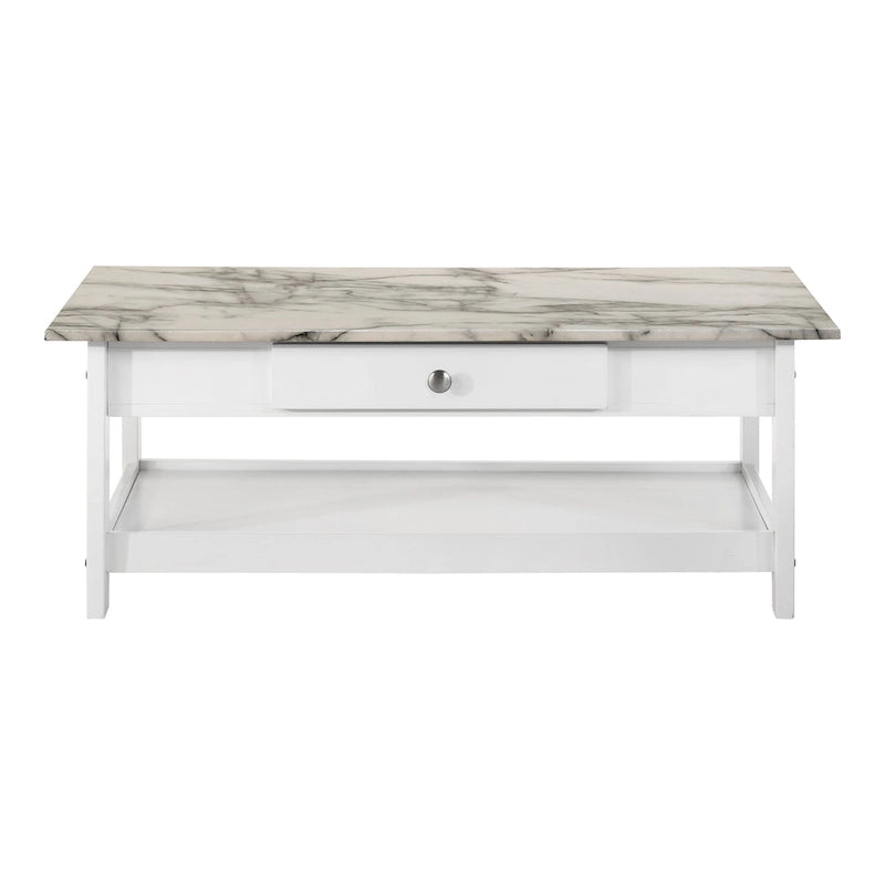 DH BASIC Ensemble table basse 4 pièces en bois d'hévéa avec étagères ouvertes et tiroir par Denhour