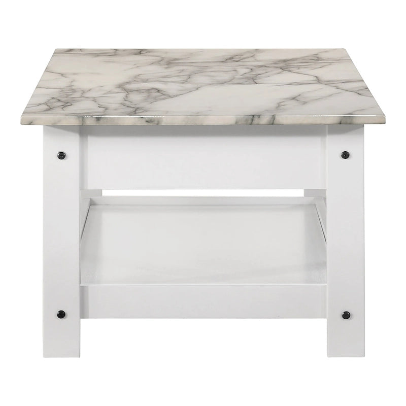 DH BASIC Ensemble table basse 4 pièces en bois d'hévéa avec étagères ouvertes et tiroir par Denhour