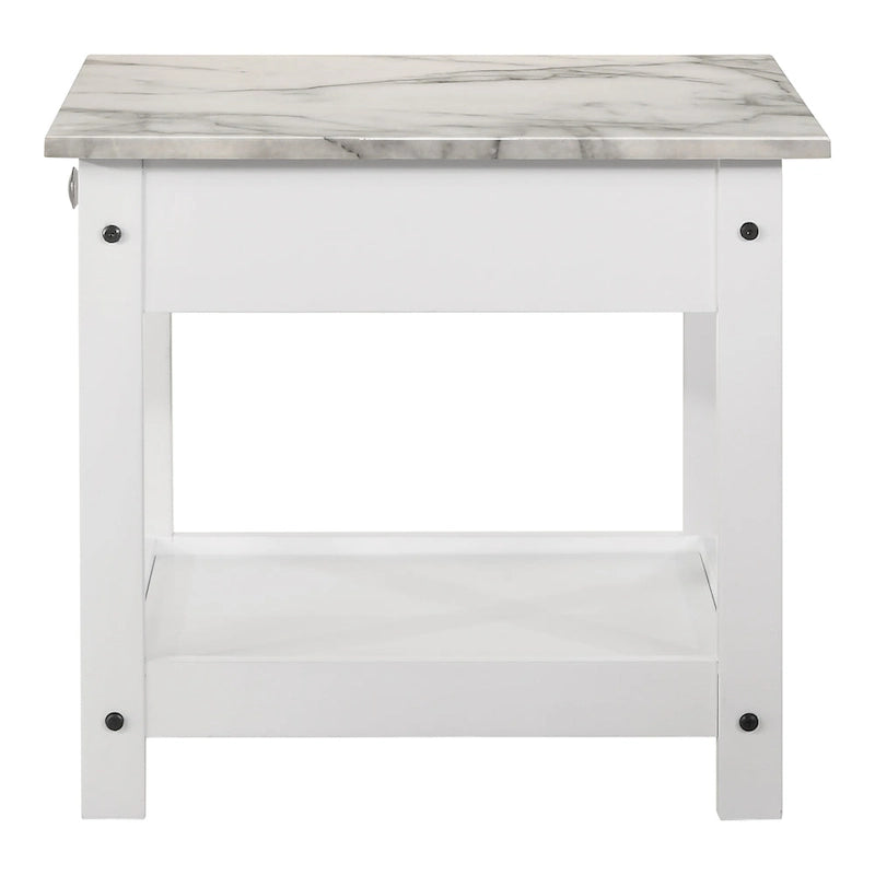 DH BASIC Ensemble table basse 4 pièces en bois d'hévéa avec étagères ouvertes et tiroir par Denhour