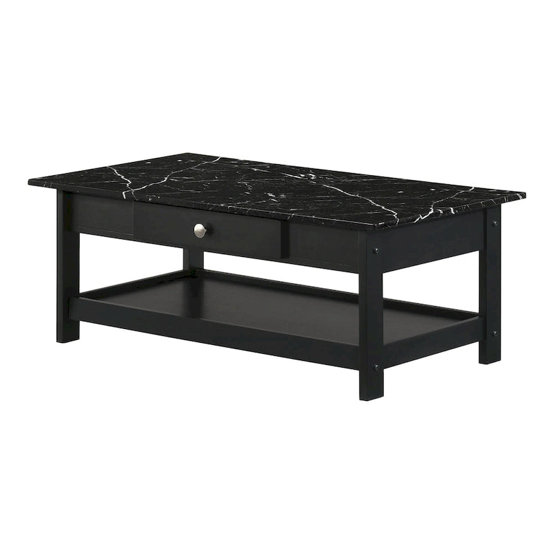 DH BASIC Ensemble table basse 4 pièces en bois d'hévéa avec étagères ouvertes et tiroir par Denhour