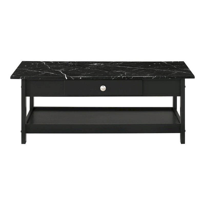 DH BASIC Ensemble table basse 4 pièces en bois d'hévéa avec étagères ouvertes et tiroir par Denhour
