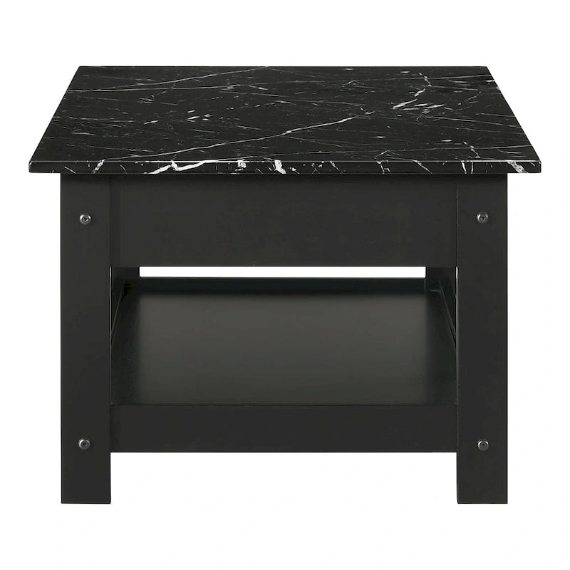 DH BASIC Ensemble table basse 4 pièces en bois d'hévéa avec étagères ouvertes et tiroir par Denhour