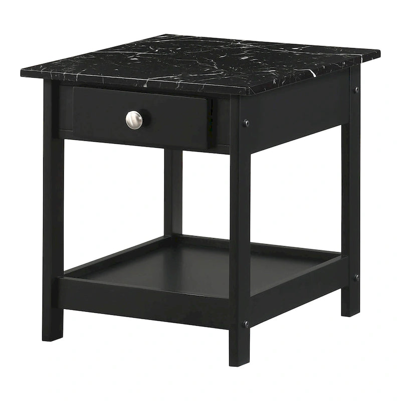 DH BASIC Ensemble table basse 4 pièces en bois d'hévéa avec étagères ouvertes et tiroir par Denhour