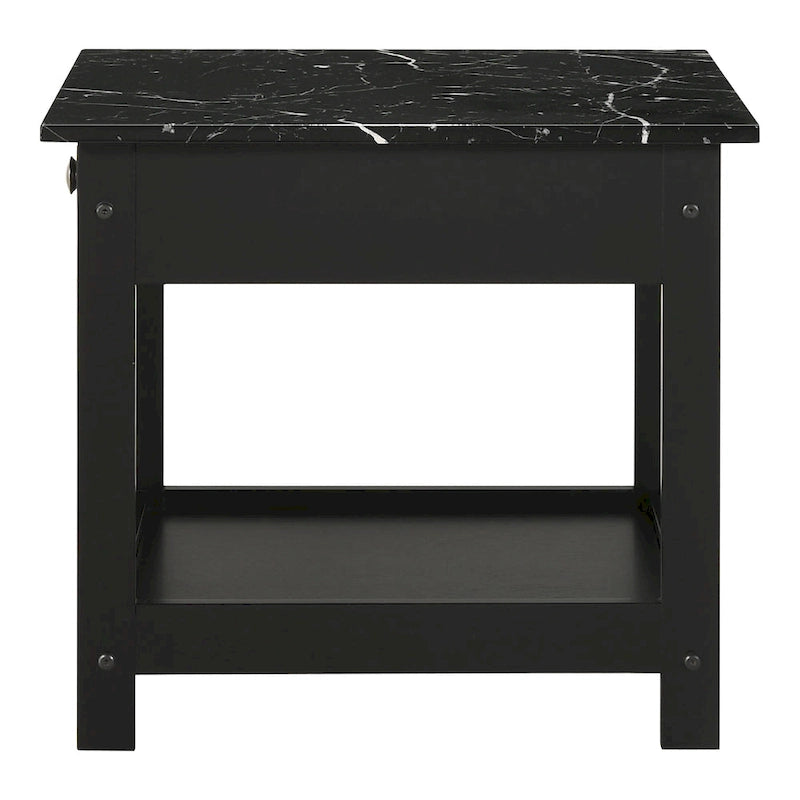 DH BASIC Ensemble table basse 4 pièces en bois d'hévéa avec étagères ouvertes et tiroir par Denhour