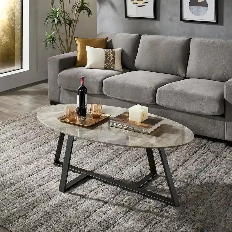 Tables basses Jurmala en pierre frittée brillante avec piètement en métal gris par iNSPIRE Q Modern