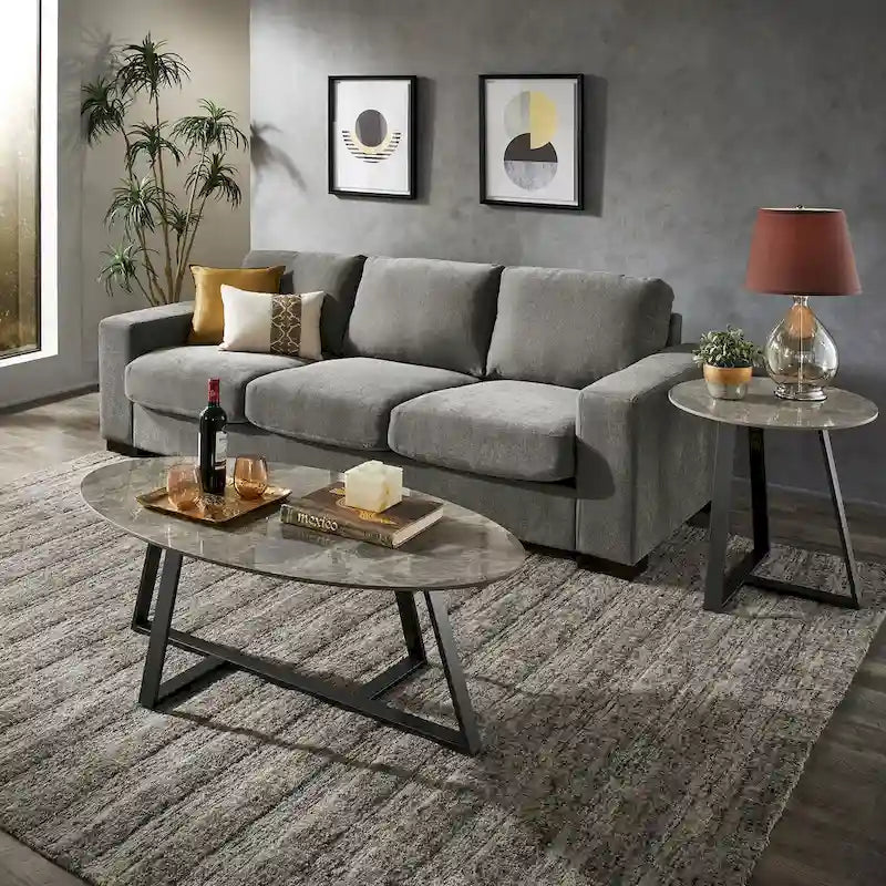 Tables basses Jurmala en pierre frittée brillante avec piètement en métal gris par iNSPIRE Q Modern