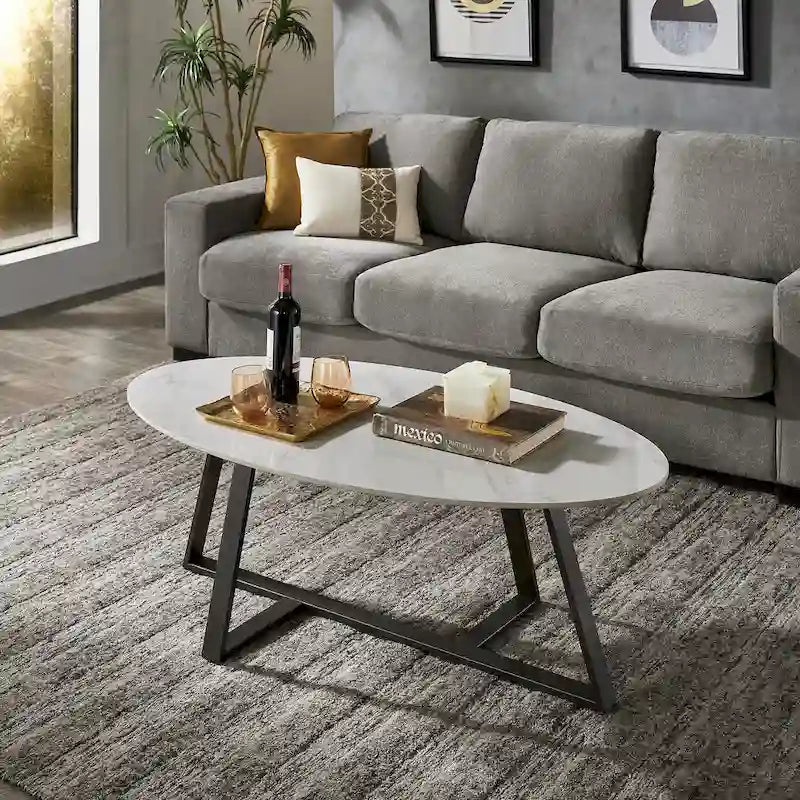 Tables basses Jurmala en pierre frittée brillante avec piètement en métal gris par iNSPIRE Q Modern