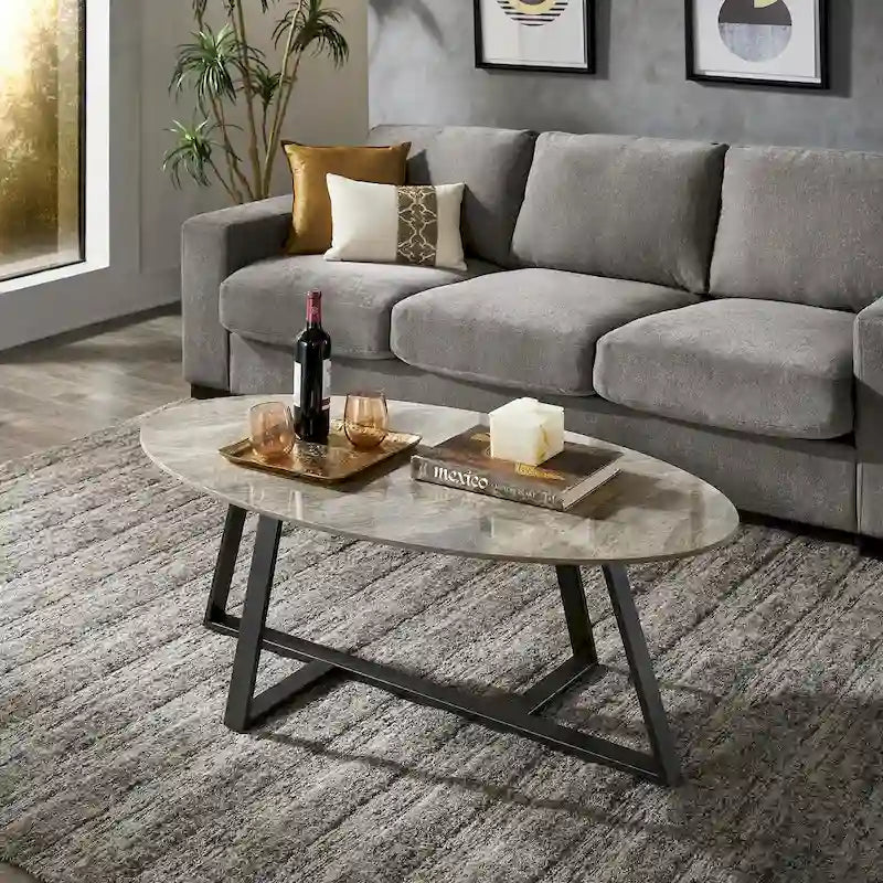 Tables basses Jurmala en pierre frittée brillante avec piètement en métal gris par iNSPIRE Q Modern