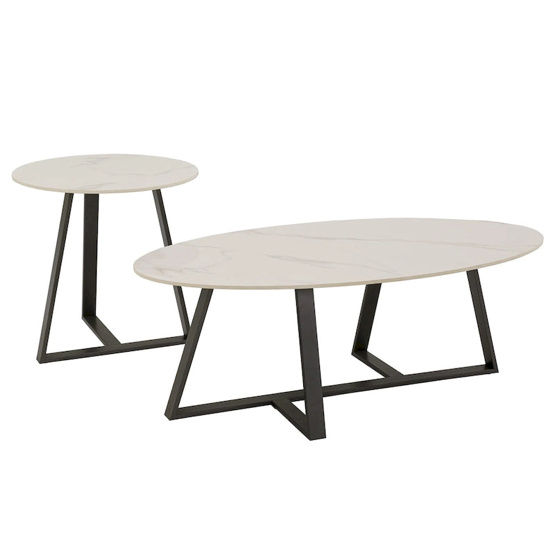 Tables basses Jurmala en pierre frittée brillante avec piètement en métal gris par iNSPIRE Q Modern
