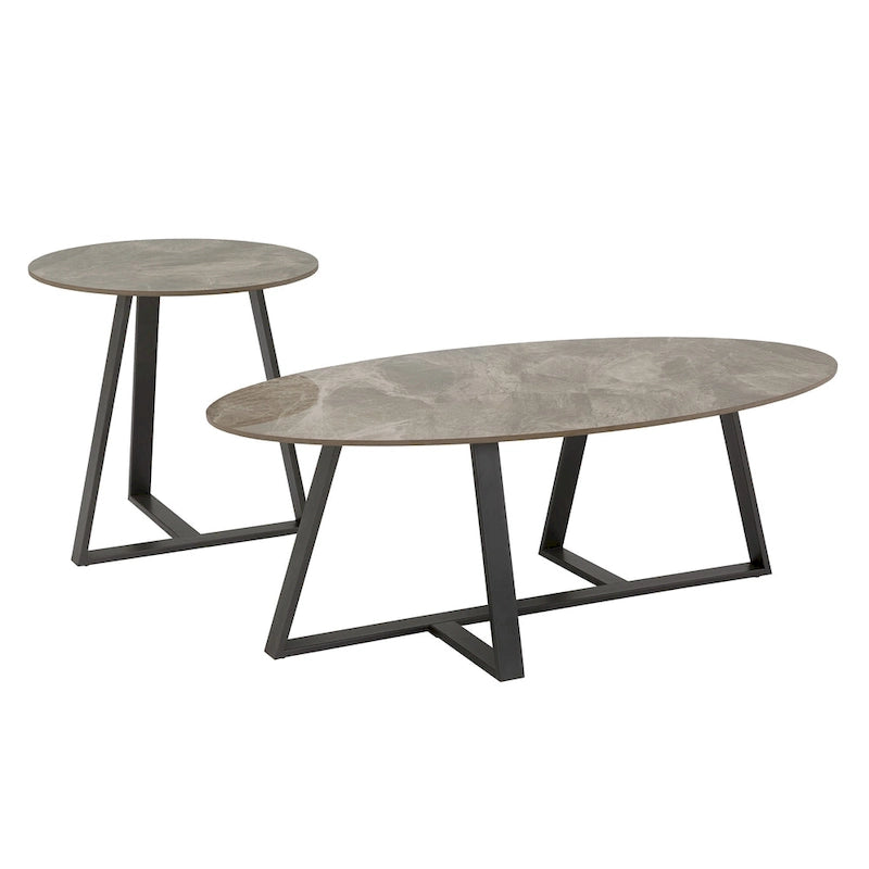 Tables basses Jurmala en pierre frittée brillante avec piètement en métal gris par iNSPIRE Q Modern