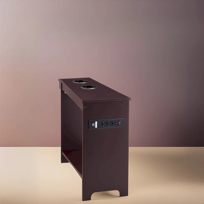 Table d'appoint étroite avec station de charge - Table de chevet avec rangement, 2 prises de courant et 2 ports USB