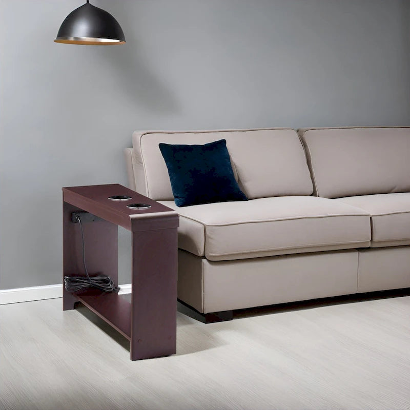 Table d'appoint étroite avec station de charge - Table de chevet avec rangement, 2 prises de courant et 2 ports USB