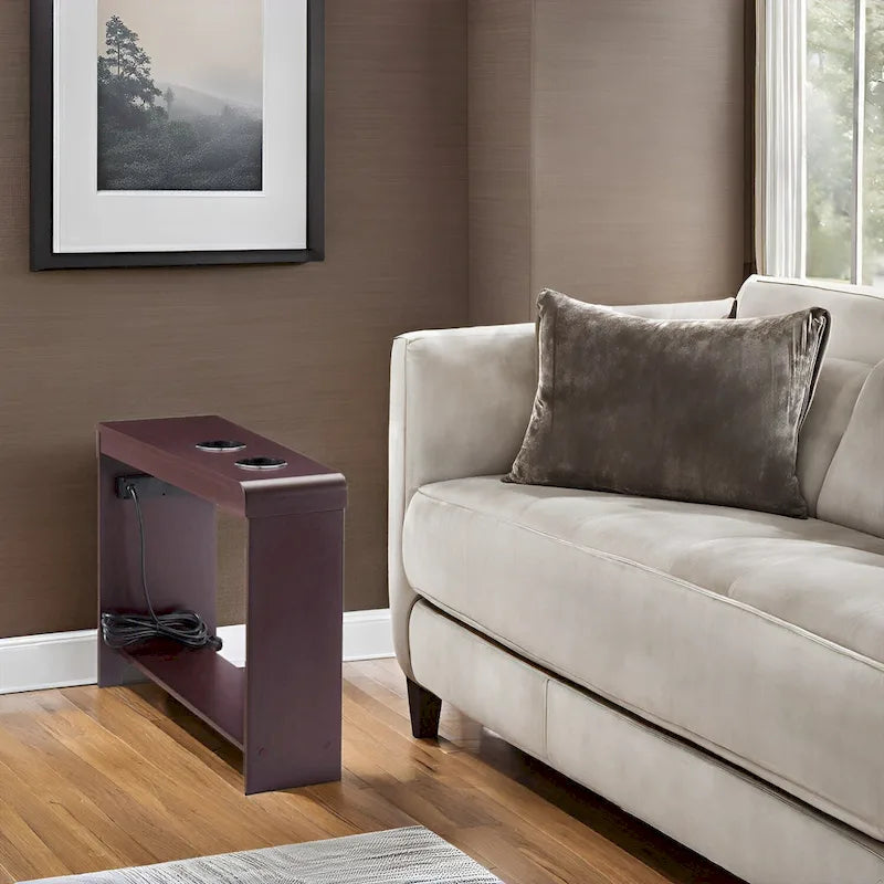 Table d'appoint étroite avec station de charge - Table de chevet avec rangement, 2 prises de courant et 2 ports USB