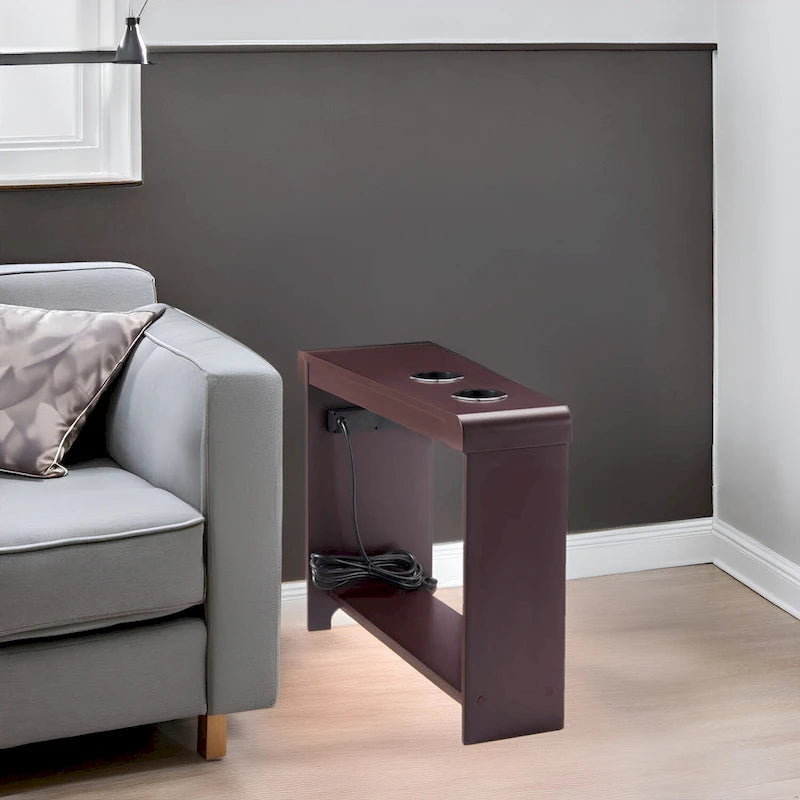 Table d'appoint étroite avec station de charge - Table de chevet avec rangement, 2 prises de courant et 2 ports USB