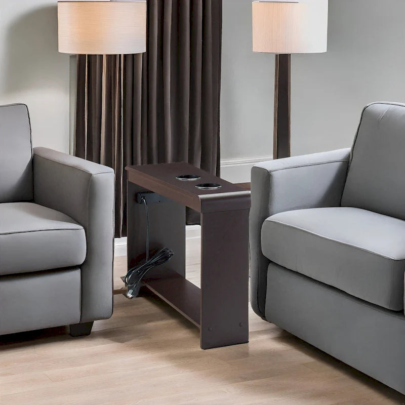 Table d'appoint étroite avec station de charge - Table de chevet avec rangement, 2 prises de courant et 2 ports USB