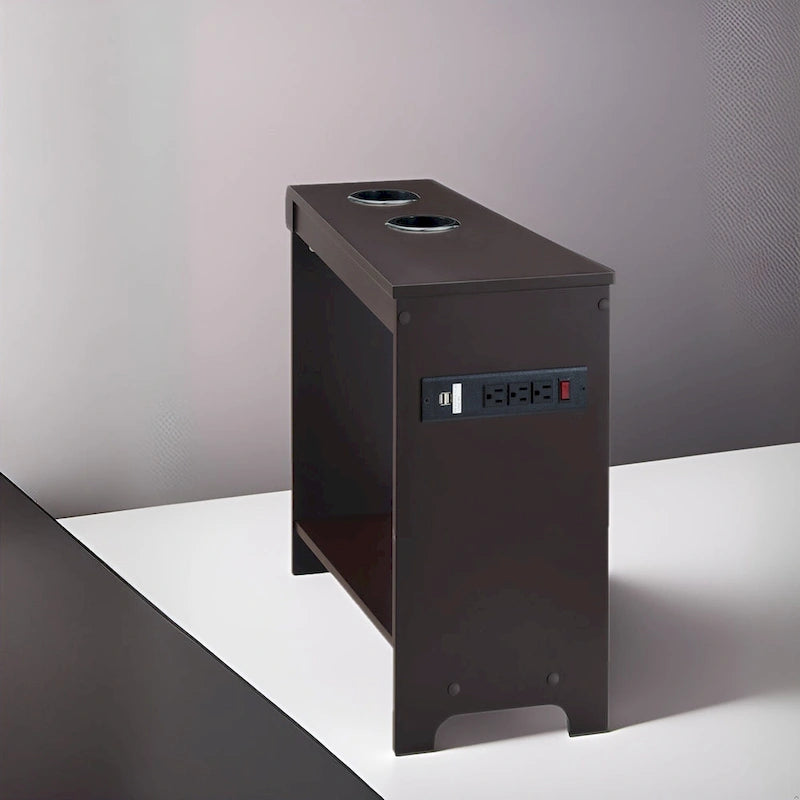 Table d'appoint étroite avec station de charge - Table de chevet avec rangement, 2 prises de courant et 2 ports USB