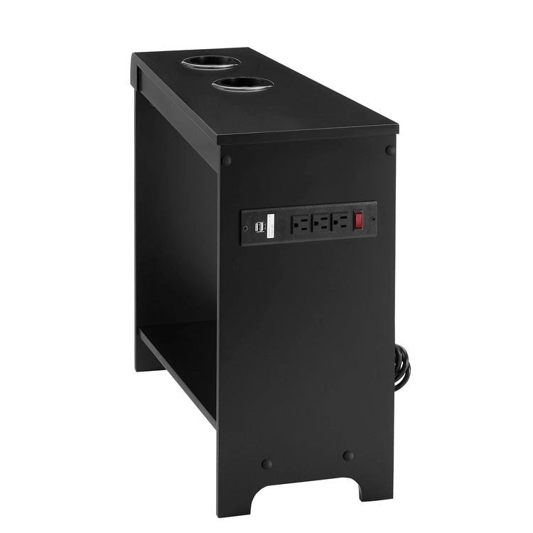 Table d'appoint étroite avec station de charge - Table de chevet avec rangement, 2 prises de courant et 2 ports USB