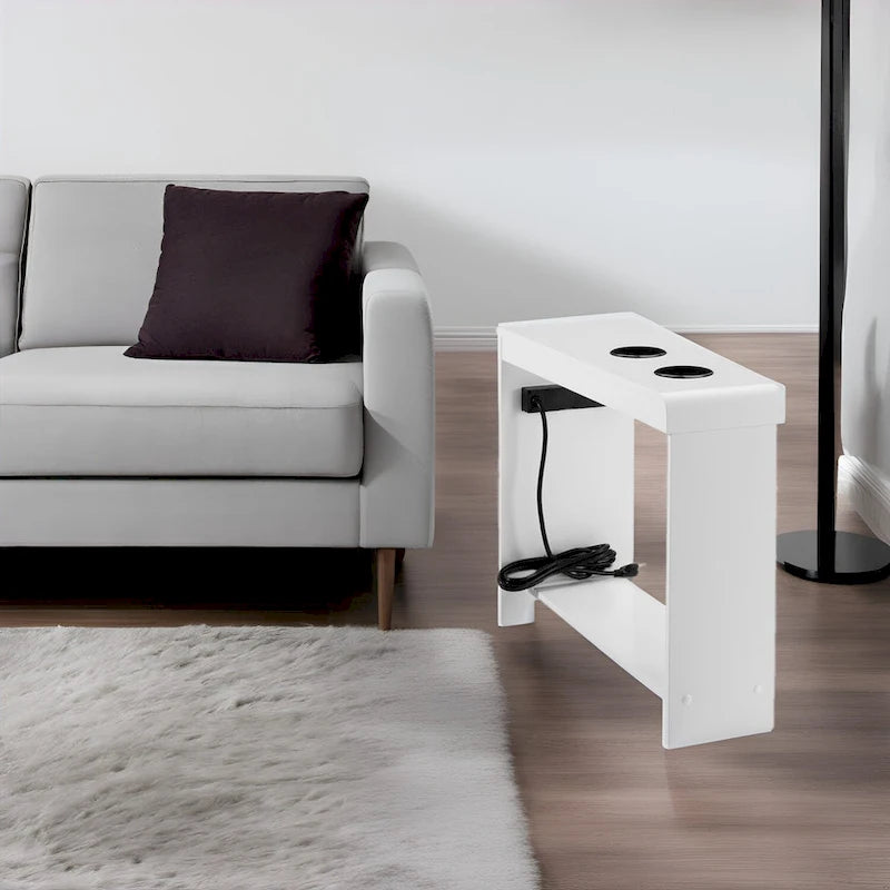 Table d'appoint étroite avec station de charge - Table de chevet avec rangement, 2 prises de courant et 2 ports USB