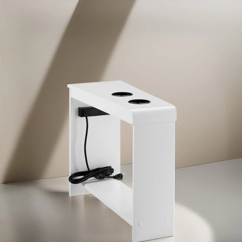 Table d'appoint étroite avec station de charge - Table de chevet avec rangement, 2 prises de courant et 2 ports USB
