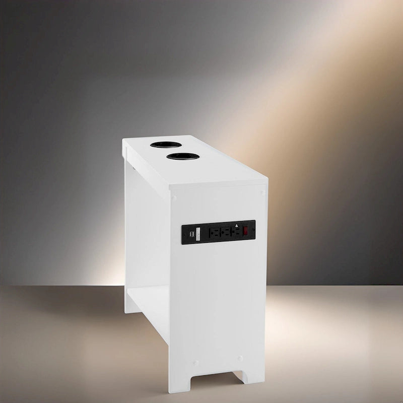 Table d'appoint étroite avec station de charge - Table de chevet avec rangement, 2 prises de courant et 2 ports USB