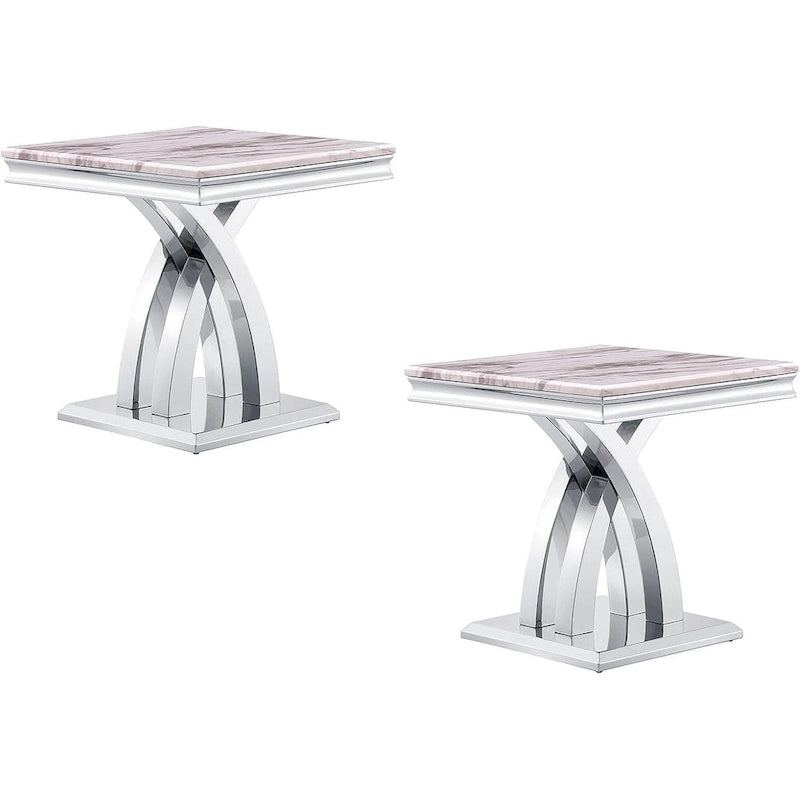 Table d'appoint moderne de 22 pouces grise et argentée avec base en X en acier inoxydable poli