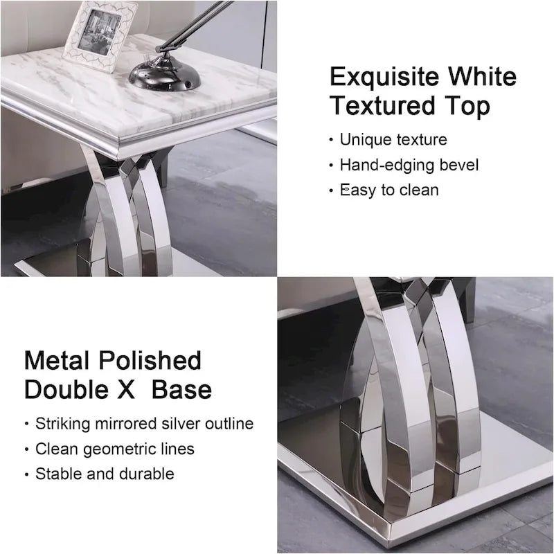 Table d'appoint moderne de 22 pouces grise et argentée avec base en X en acier inoxydable poli