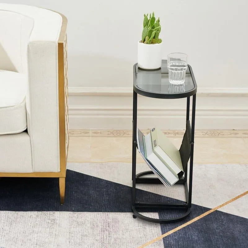 Tables d'appoint ovales étroites, lot de 2 tables d'extrémité avec rangement organisateur