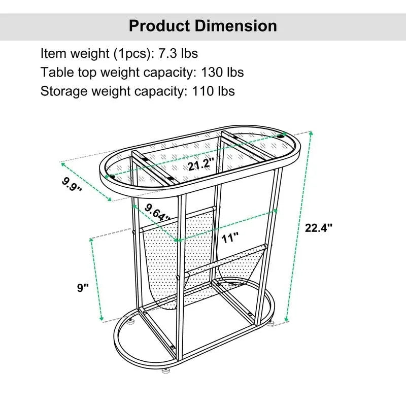 Tables d'appoint ovales étroites, lot de 2 tables d'extrémité avec rangement organisateur