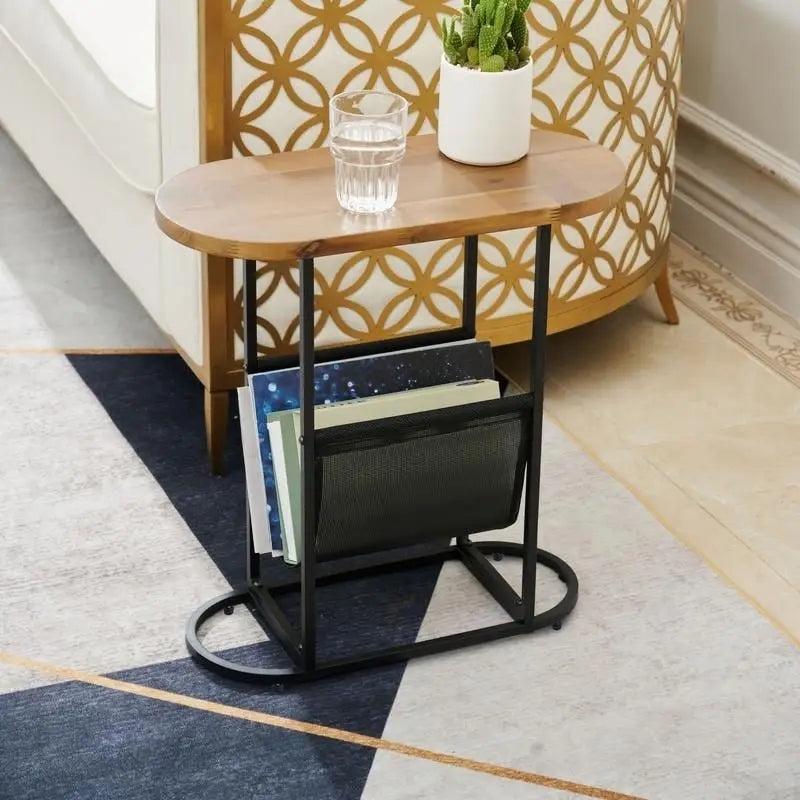 Tables d'appoint ovales étroites, lot de 2 tables d'extrémité avec rangement organisateur