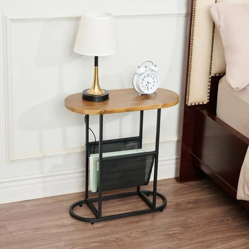 Tables d'appoint ovales étroites, lot de 2 tables d'extrémité avec rangement organisateur