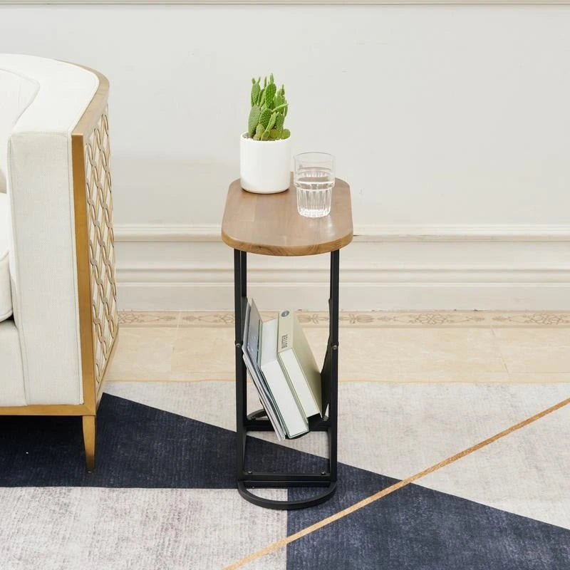 Tables d'appoint ovales étroites, lot de 2 tables d'extrémité avec rangement organisateur