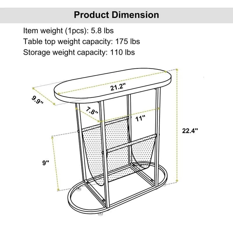 Tables d'appoint ovales étroites, lot de 2 tables d'extrémité avec rangement organisateur