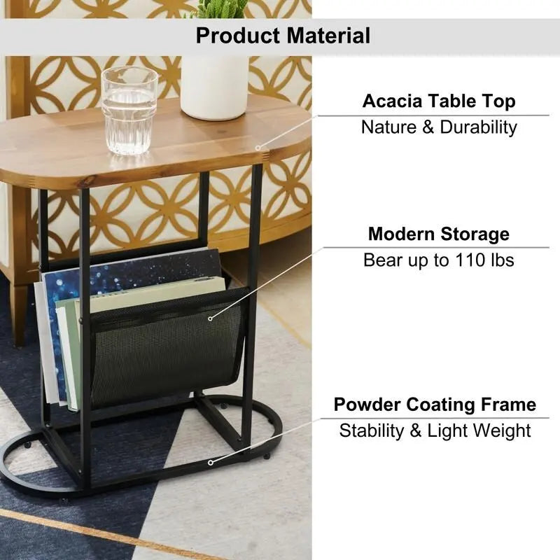 Tables d'appoint ovales étroites, lot de 2 tables d'extrémité avec rangement organisateur