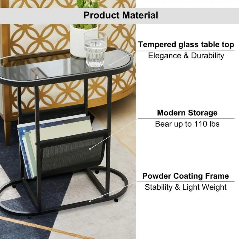 Tables d'appoint ovales étroites, lot de 2 tables d'extrémité avec rangement organisateur