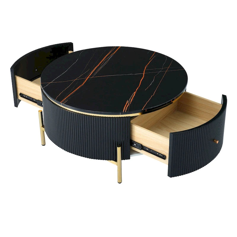 Table basse ronde moderne avec 2 grands tiroirs de rangement