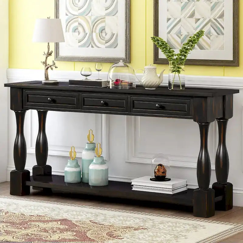 Table console Nestfair de 162 cm de large avec tiroirs et étagère