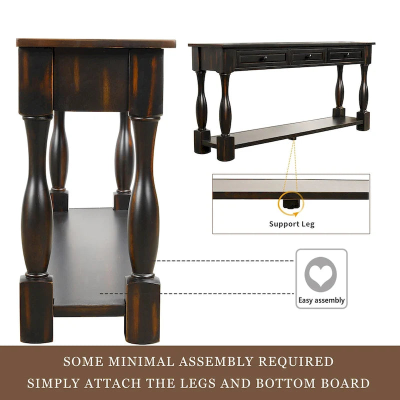 Table console Nestfair de 162 cm de large avec tiroirs et étagère