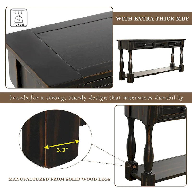 Table console Nestfair de 162 cm de large avec tiroirs et étagère