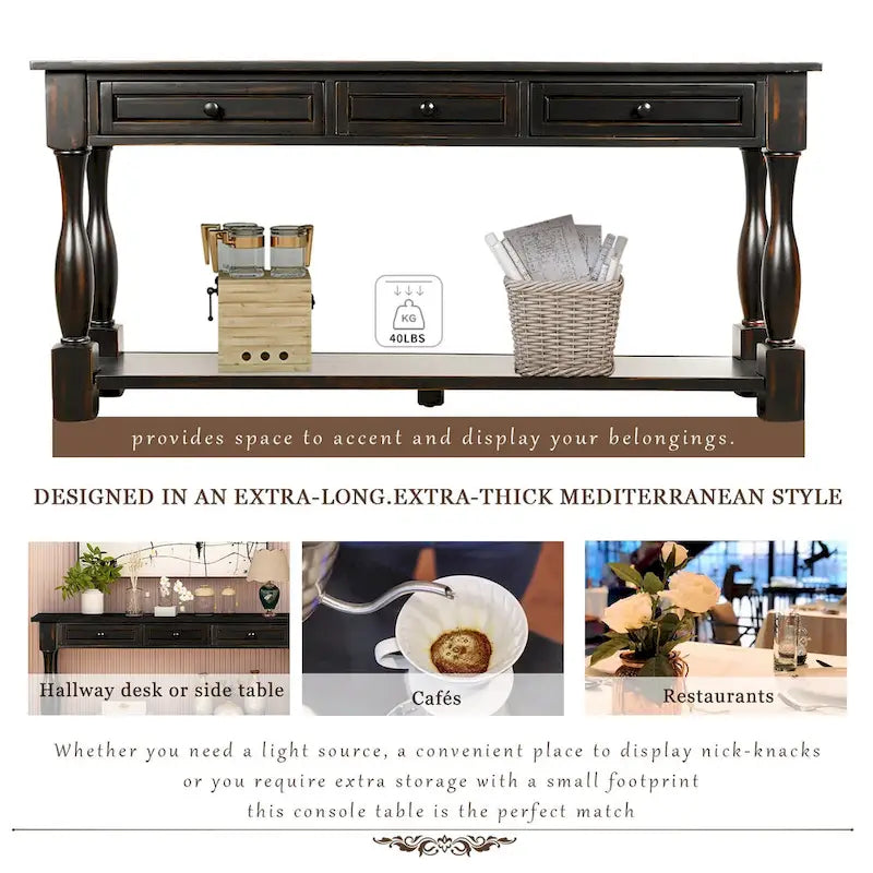 Table console Nestfair de 162 cm de large avec tiroirs et étagère